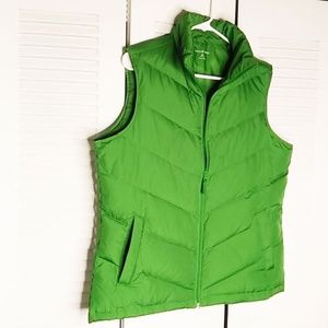 Womens Lands' End Green Down Puffer Vest M 10-12